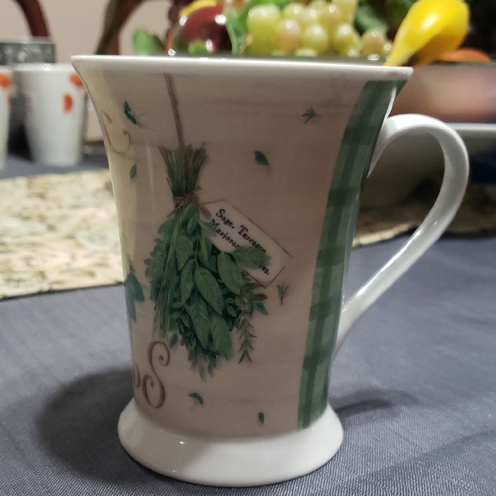 FINE HERBS Porcelain Coffee Tea Mug Sage Thyme Parsley Mint.
